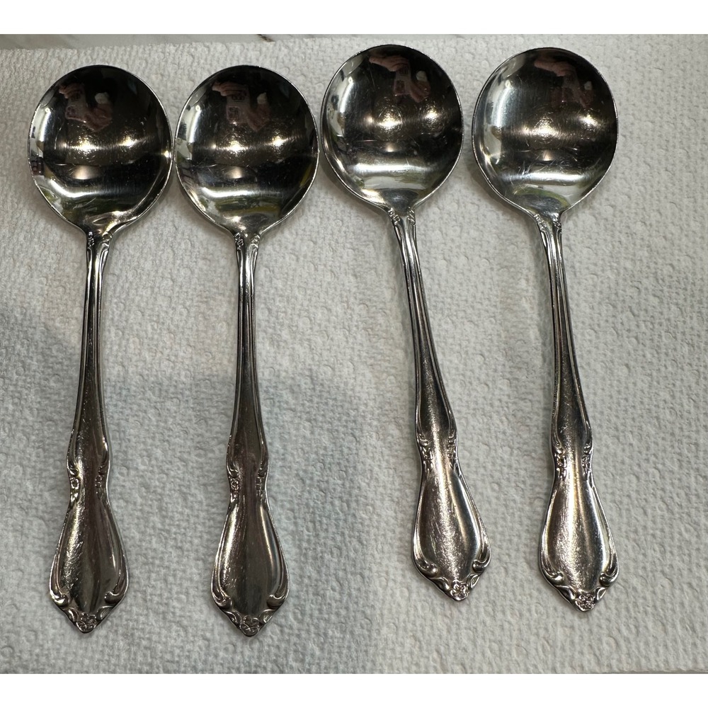 Oneida Chateau Round Bowl Soup Spoons Oneidacraft Deluxe Stainless Set of 4t